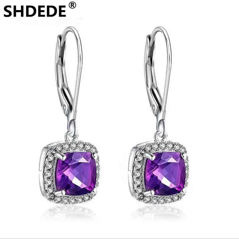 SHDEDE S925 классические серьги из стерлингового серебра натуральный аметист