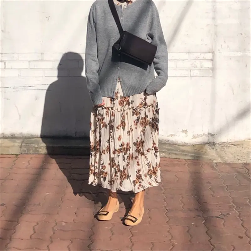 HziriP Stand Print Floral Casual Simple Loose Free 2019 Summer Autumn Women Elegant Ladies Party Ankle Length Dresses 3 Colors | Женская