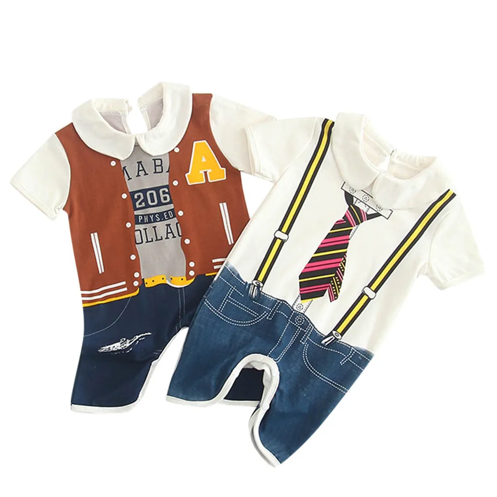 Summer Toddler Baby Cotton Kids Boy Print Cartoon Gentleman Letter Romper Clothes Jumpsuit Infant Clothing Set Dropshipping | Детская
