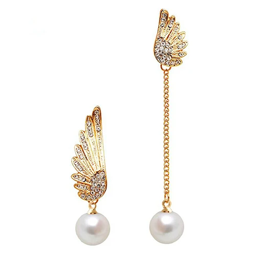 Популярные женские асимметричные серьги с крыльями ангела стразами и