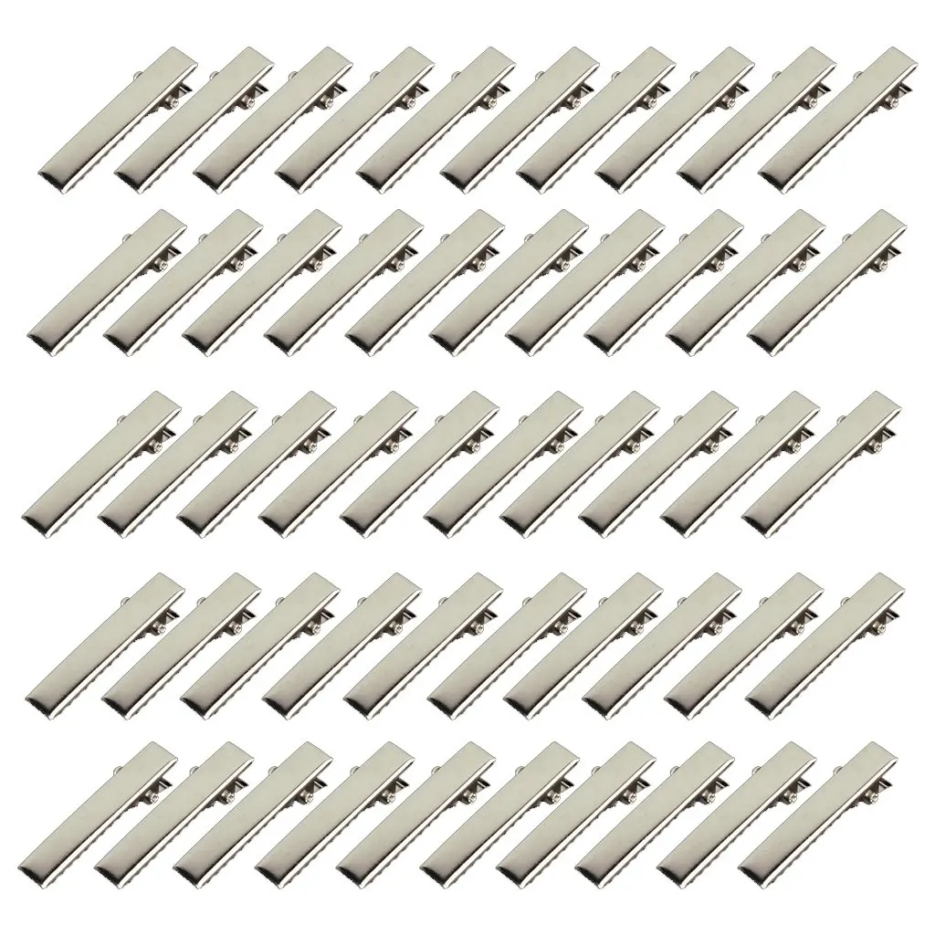 

HHFF 50pcs Mini Crocodile Clips for Hair DIY - Silver