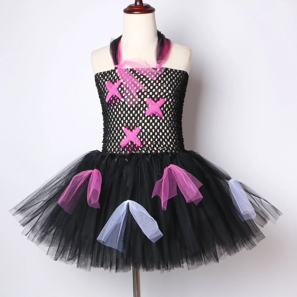 Zombie Girls Tutu Dress Black Scary Monster Theme Halloween Costume for Kids Tulle Carnival Party Dresses Children Clothes | Детская