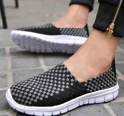 2018 summer new men's woven shoes low tide casual couple elastic belt lazy breathable sneakers | Обувь