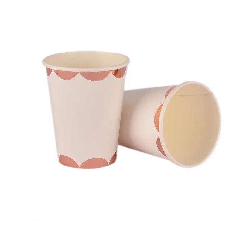 8PC/Bag Gold Stripe Pattern Birthday Wedding Party Disposable Cup Fruit Grill Paper Tableware Theme Cake Round Dish Dot | Дом и сад