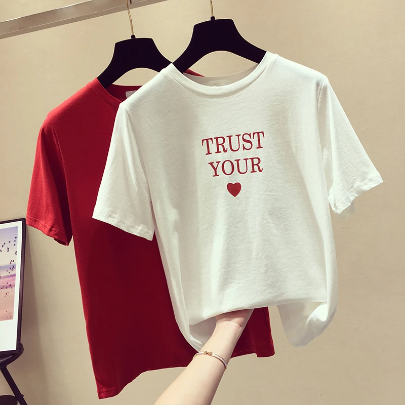 Женская футболка из хлопка повседневная трикотажная Базовая рубашка с коротким