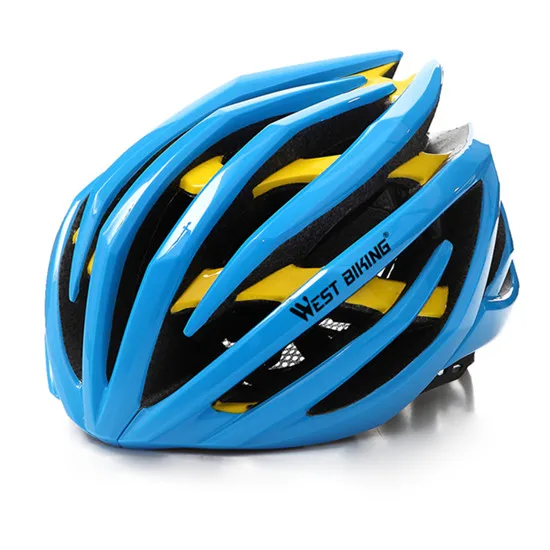 Blue Yellow WEST BIKING, велосипедный шлем, Сверхлегкий, защита головы, защитные шлемы, EPS, впитывает пот, емкость для горного велосипеда, MTB велосипеда, велосипедный шлем - Цвет: Blue Yellow