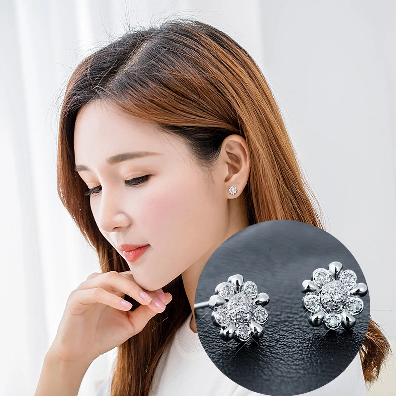 Женские серьги гвоздики из серебра пробы с эффектом бликов|flower earrings|silver earringsearrings