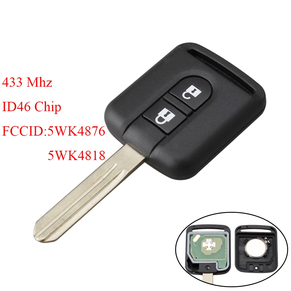 2 кнопочный дистанционный ключ 433 МГц ID46/PCF7946 чип для Nissan Elgrand X TRAIL Qashqai Navara Micra Note NV200