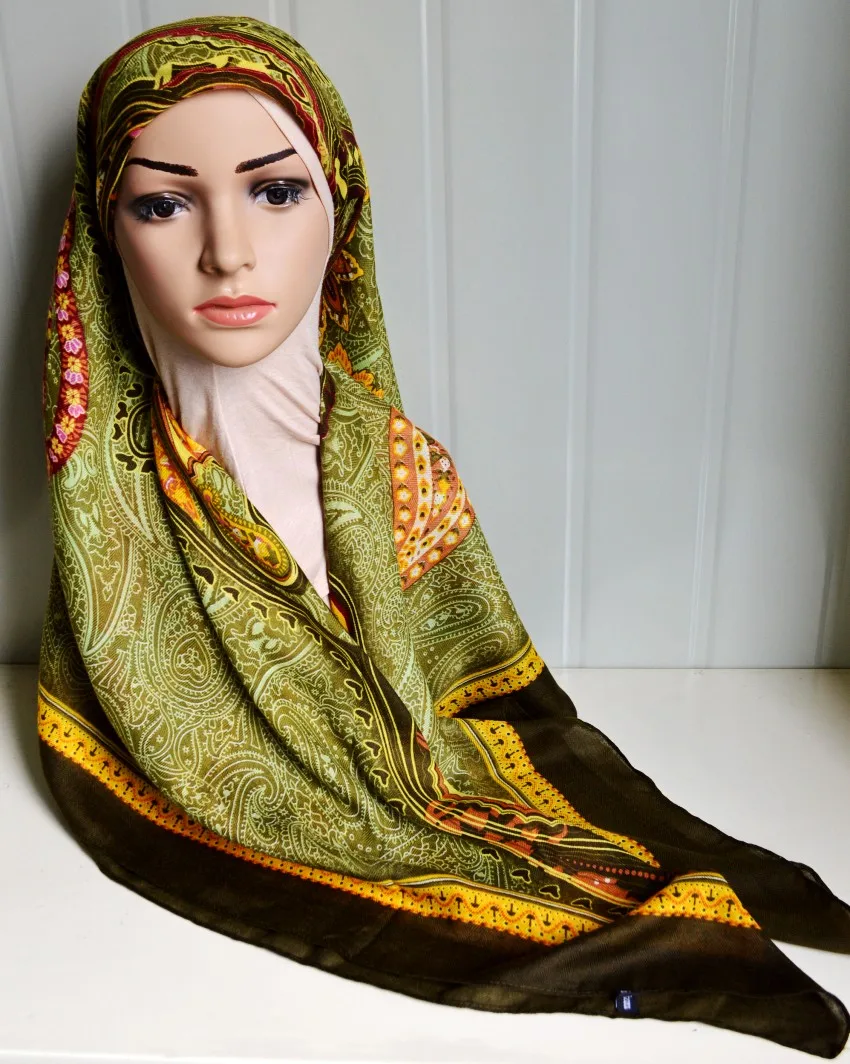 Женский шарф с цифровой печатью большой квадратный мусульманский хиджаб из