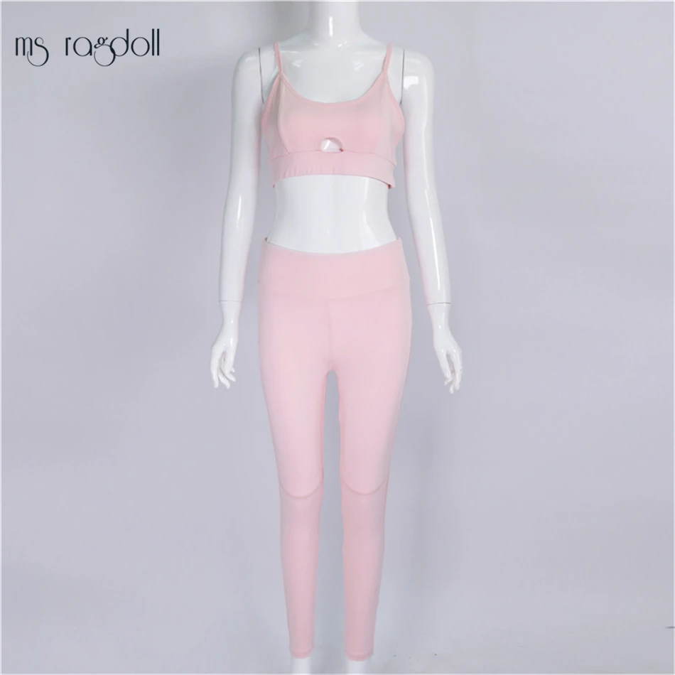 Розовый Фитнес спортивный костюм Для женщин укороченный топ и леггинсы для
