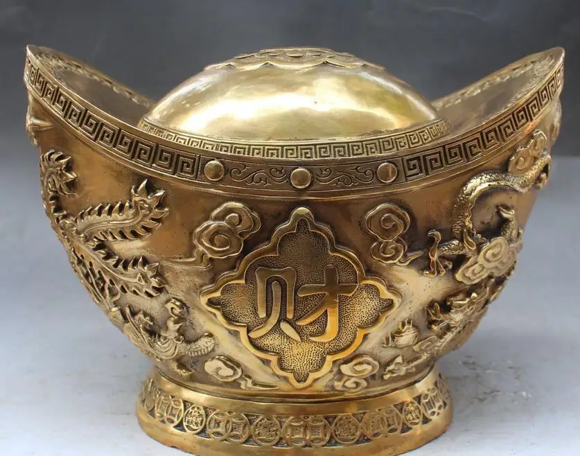 12 &quotКитайский Бронзовый Вырезать Деньги Богатство Yuanbao Дракон Феникс Животных