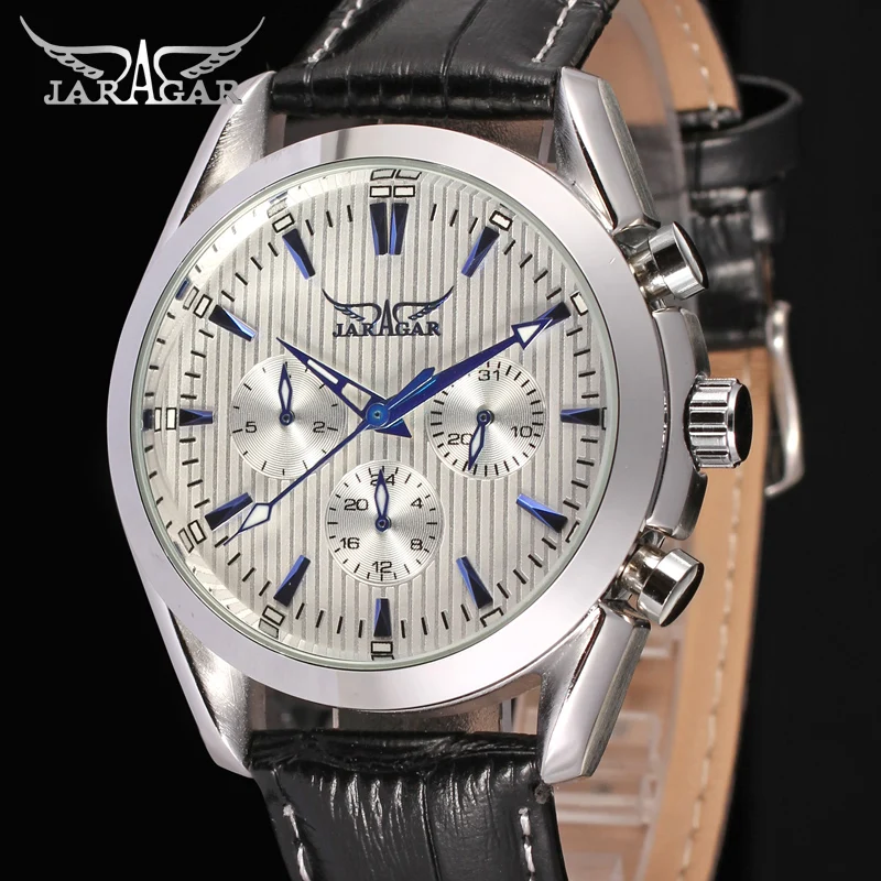 

JAG6055M3S2 new Jargar Automatic men watch factory black genuine leather strap silver color free shipping with gift box