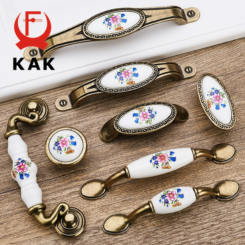 Античная бронзовая керамические ручки для шкафов KAK ящиков из цинкового сплава