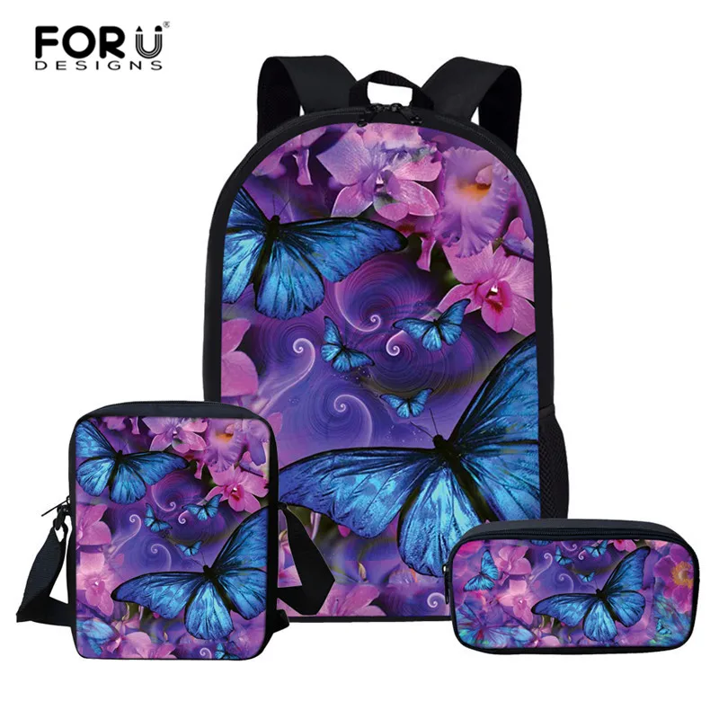 FORUDESIGNS/3 шт./компл. школьная комплект с сумкой для девочек рюкзак пользовательские бабочка школьные сумки для подростков мальчиков студентов школьная сумка Back Mochila - Цвет: L5146CEK