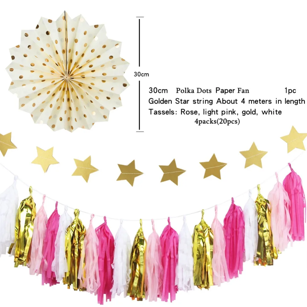 Набор украшений из бумаги в розовом и золотом цвете 27 шт.|tassel garland|tassel goldtassels pink |