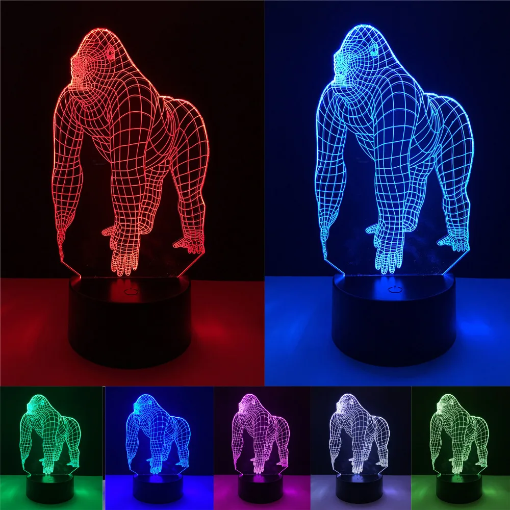 3D иллюзия Orang Gorilla Chimpanzee Хэллоуин оптическая LED USB красочная настольная ночник