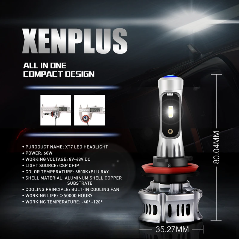 Светодиодный фонарь XENPLUS Devil Eye XT7 H7 60 Вт 1000lm 12 В CSP Chips H11 9005 9006 H3 H1 светодиодный