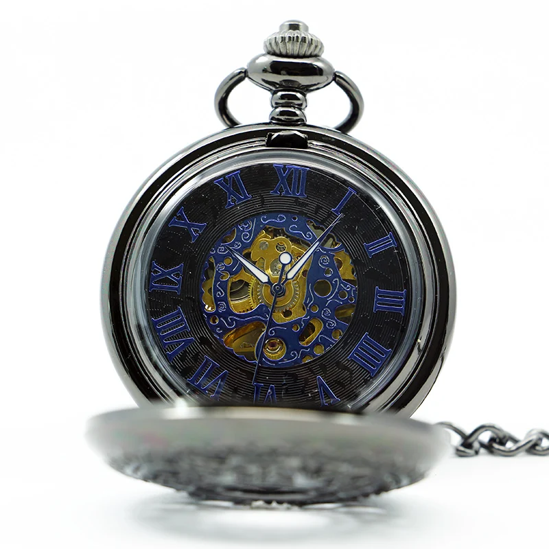 Black Sunflower Skeleton Handmade Mechanical Pocket Watch Vintage Pendant Necklace Bracelet Steampunk Clock Gift