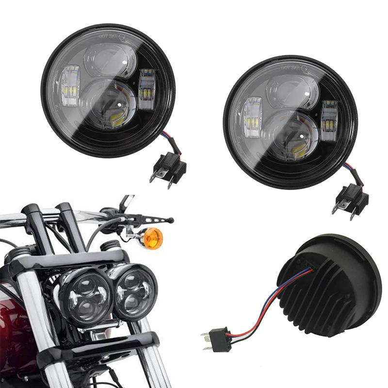 

Светодиодный ные мотоциклетные фары, фары для Harley Dyna Fat Bob FXDF 2008-2016, черный/хром, 4,5 дюйма, фары для фар с дальний и ближний свет FatBob