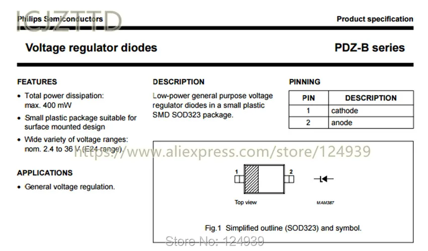100pcs Original 400mW SOD-323 SOD323 PDZ5.1B Z8 PDZ5.1 5.1V PDZ5.6B Z9 PDZ5.6 5.6V PDZ6.2B ZA PDZ6.2 6.2V PDZ6.8B ZB PDZ6.8 6.8V |