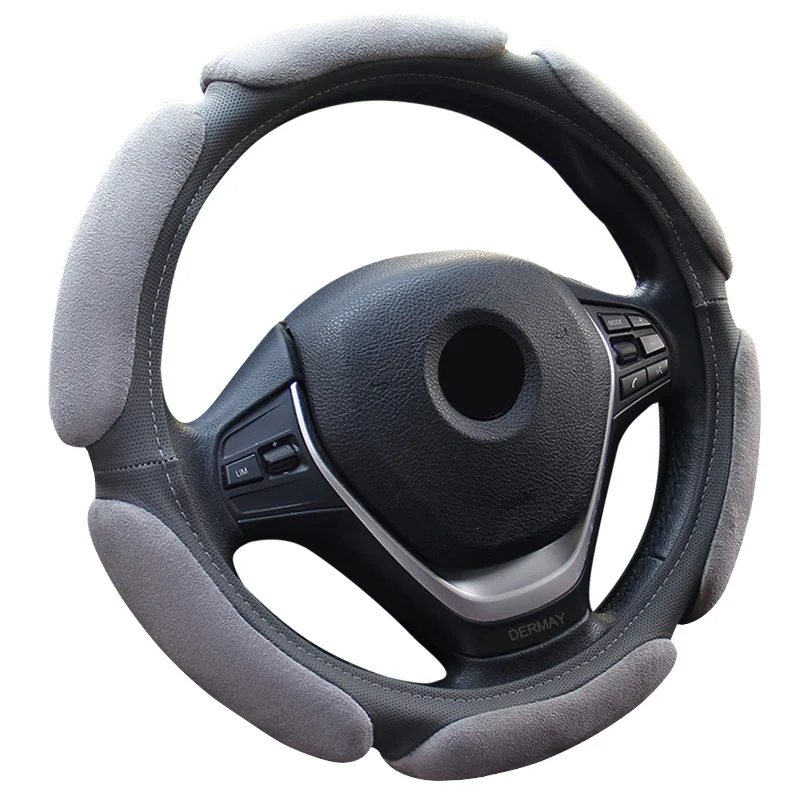 Grey Нескользящий чехол на руль с 3D дизайном/Флокирование clothcar Оплетка на руль диаметром 38 см для 95% автомобиля - Название цвета: Grey
