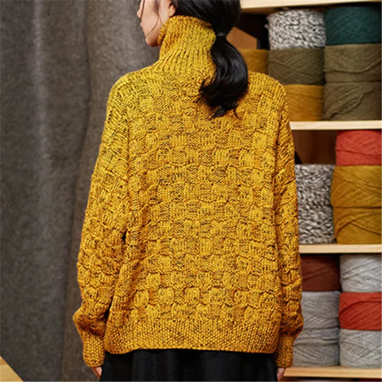 100%hand made pure wool turtleneck thick knit women streetwear loose H-straight pullover sweater one&ampover size | Женская одежда