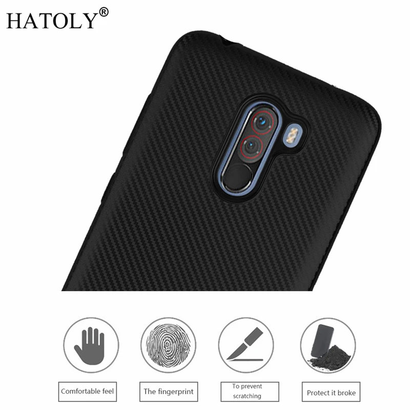 HATOLY For Fundas Xiaomi Pocophone F1 Case Mi Soft TPU Carbon Fiber Back Cover Cases for Global Little |