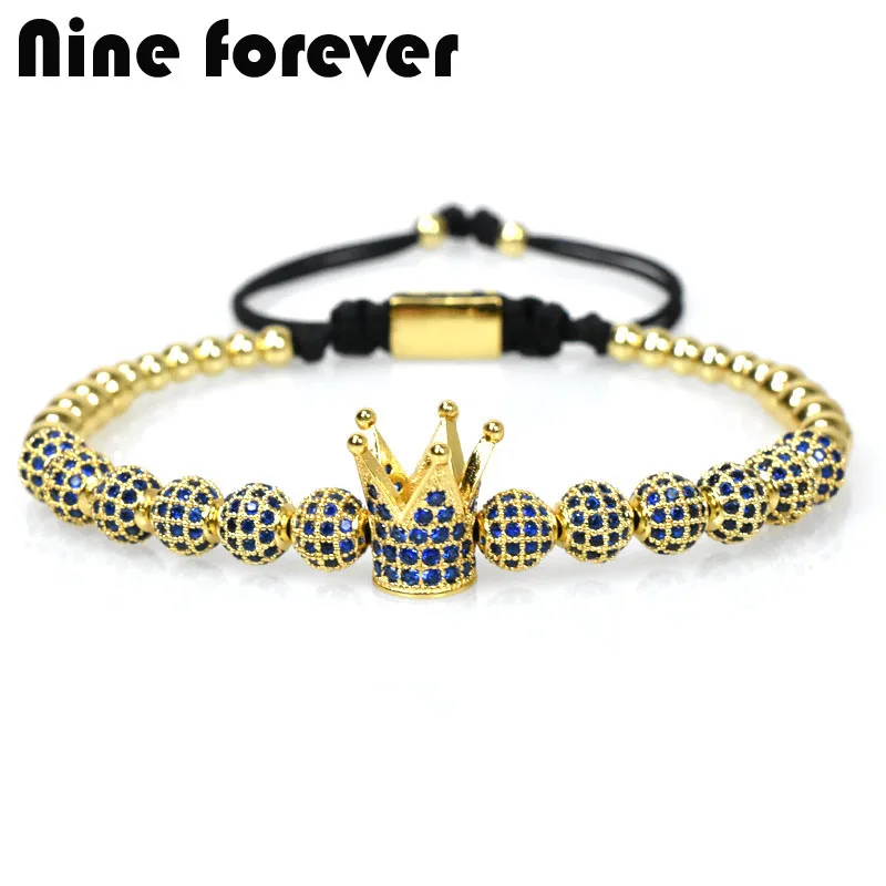 

Nine forever blue crown charms Bracelet men jewelry Braiding Macrame beads Bracelets for women pulseira masculina feminina gifts