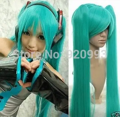 WQ и Оптовая &amp&gt&gt мода Vocaloid Hatsune Мику Зеленый ПАРИК Косплей + 2 Ponytails|green cosplay wig|cosplay