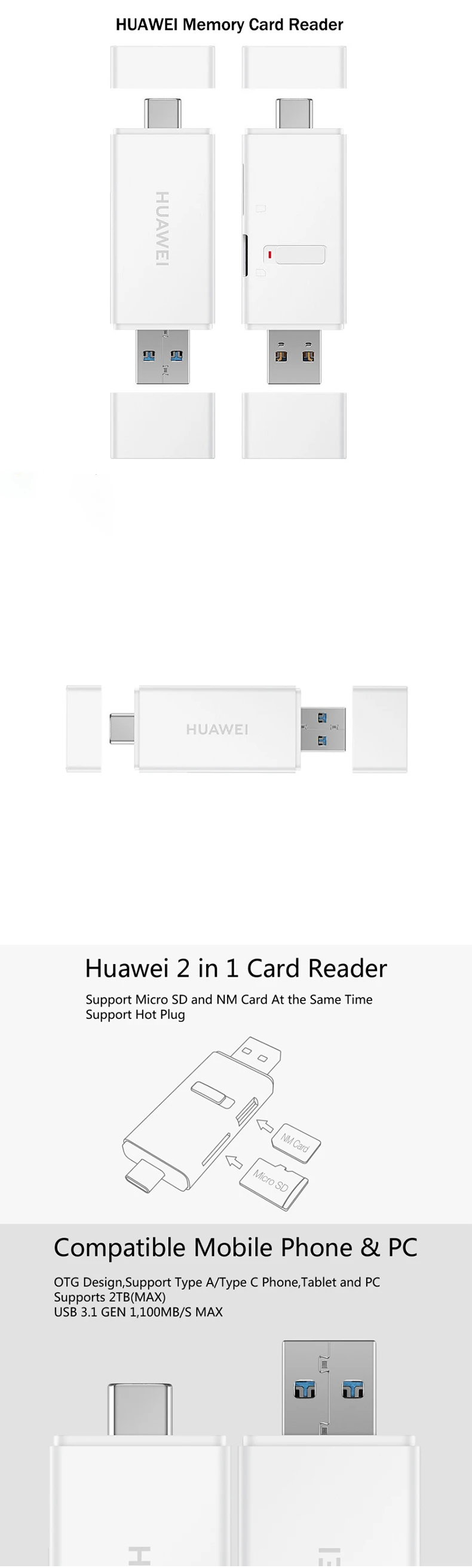 100 МБ/с. для huawei нм устройство чтения карт памяти Тип C двойной Порты и разъёмы 2 в 1 памяти мультифункциональная осветительная стойка USB3.1 Gen1 кард-ридер