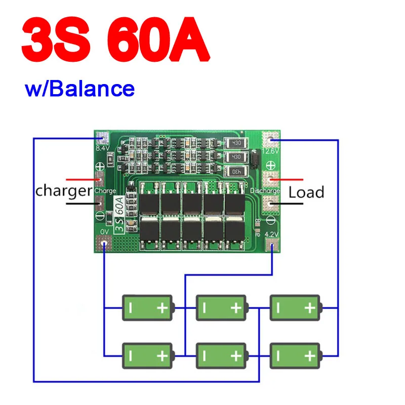 3S 60A w/баланс Bms плата 3 ячейки 11 1 V 12 6 18650 литий ионная литиевая батарея Защитная для