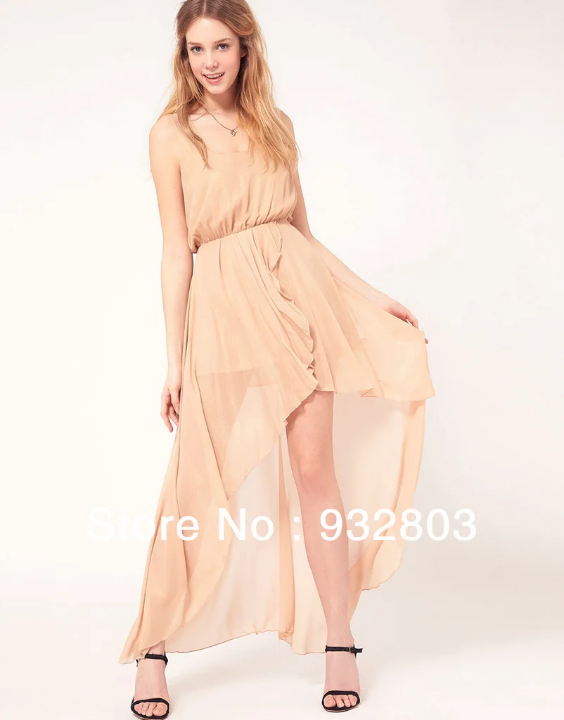 Beautiful hem Square neck sleeveless elastic waist chiffon dress | Женская одежда