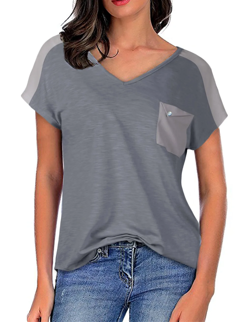 Новая летняя модная повседневная женская футболка с v-образным вырезом на плече