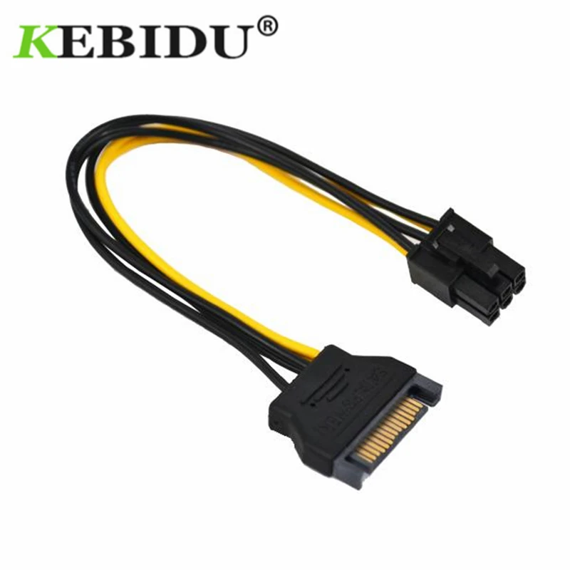 Кабель адаптер для видеокарты Kebidu 20 см 15Pin SATA к PCI E 15pin 6Pin|Компьютерные кабели и