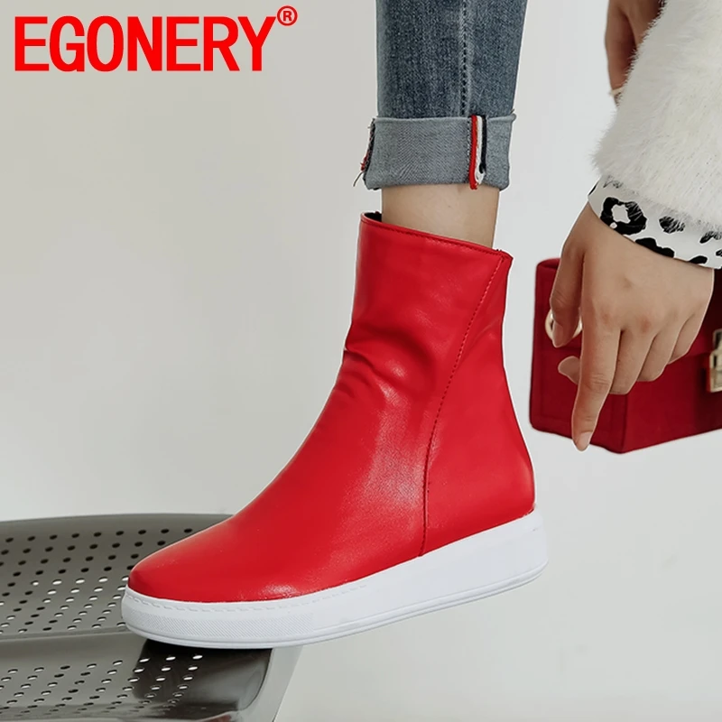 EGONERY/женские ботильоны теплые уличные плюшевые зимние ботинки на плоской