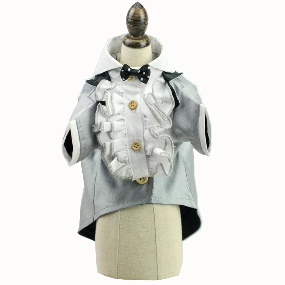 Серый костюм для собак смокинг свадебный пиджак с бантом вечерние костюмы кошек