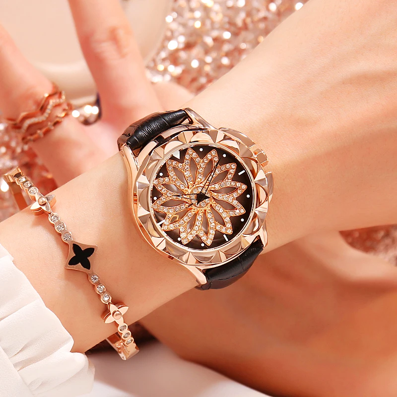 Часы женские кварцевые с вращающимся циферблатом роскошные креативные наручные