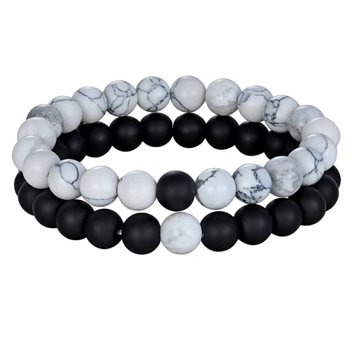 White Black Onyx Лидер продаж 2 шт./компл. 7 Стильная обувь пара дистанционный браслет Натуральный камень браслет лунный камень для Для мужчин Для женщин Подарок другу очарование прядь ювелирных изделий - Окраска металла: White Black Onyx