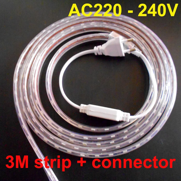 Светодиодная лента 3 м 220 В 5050 SMD 60 гибкая полоса света теплый белый/холодный белый