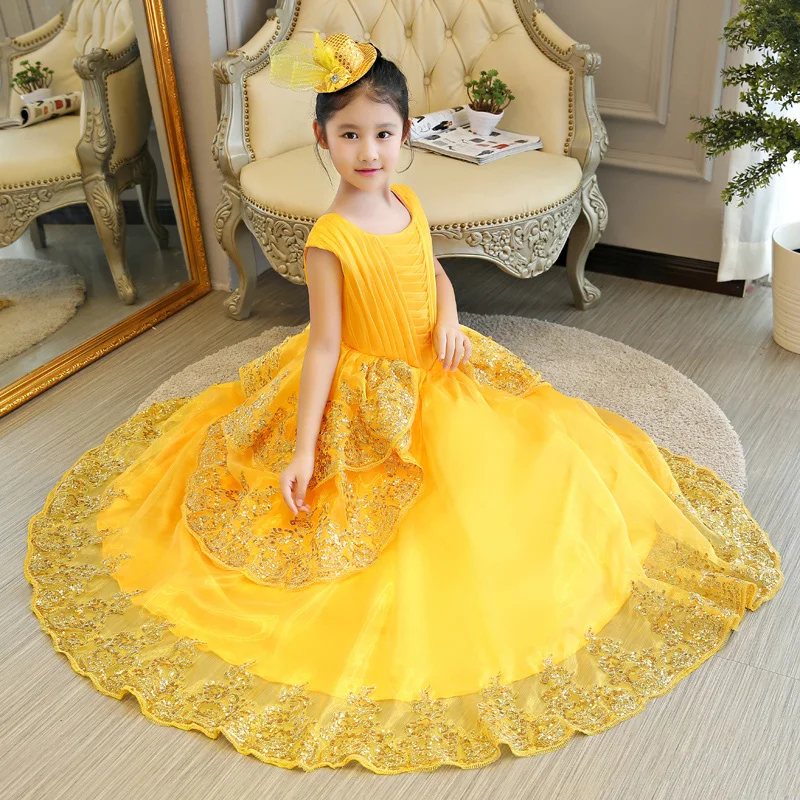 Girls Princess Belle Dress Kids Cosplay Bueauty and The Beast Costume Sleeveless Party Halloween Birthday Yellow Layered | Детская