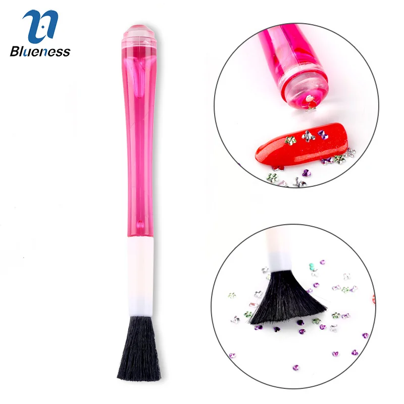 Blueness 1Pcs Pink Handle Acrylic Design Nails Art Double use Silicone Dotting Drill Pen Fiber Sweep Brush Manicure Tools|nail tools|drill pendotting