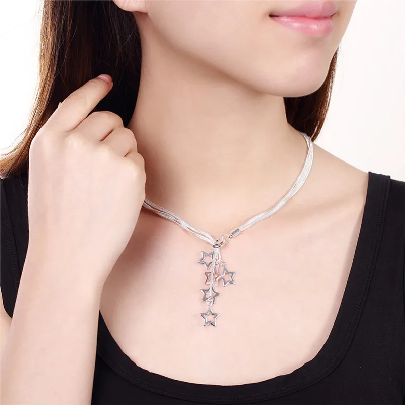 Нежный Collier Femme Argent милые многоярусная цепочка Серебрянное колье, чокер полые звезда Necklase Гавайский Jewelry SN044
