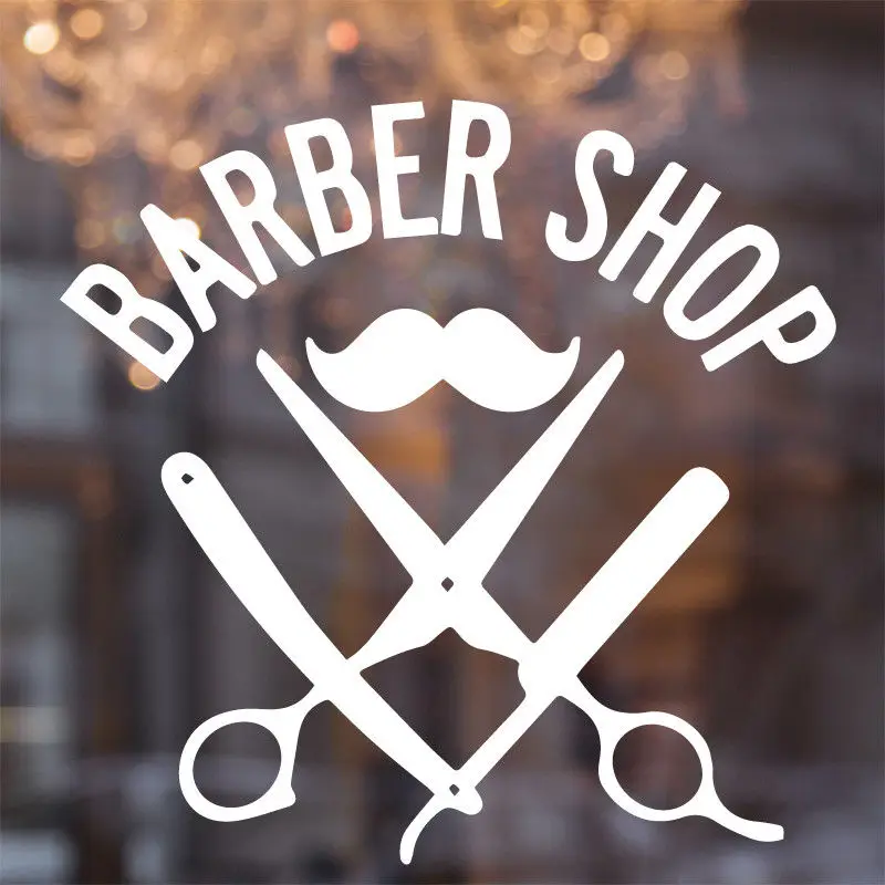 Украшение для парикмахерской виниловая настенная наклейка с усами ножницами
