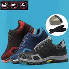 Мужские безопасные рабочие ботинки со стальным носком, нескользящая вязаная ткань, легкие дышащие ботинки, защитная обувь для улицы