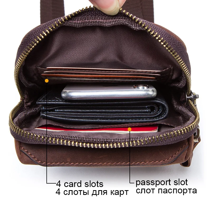 Мужская поясная сумка Contact's из натуральной кожи многофункциональная маленькая