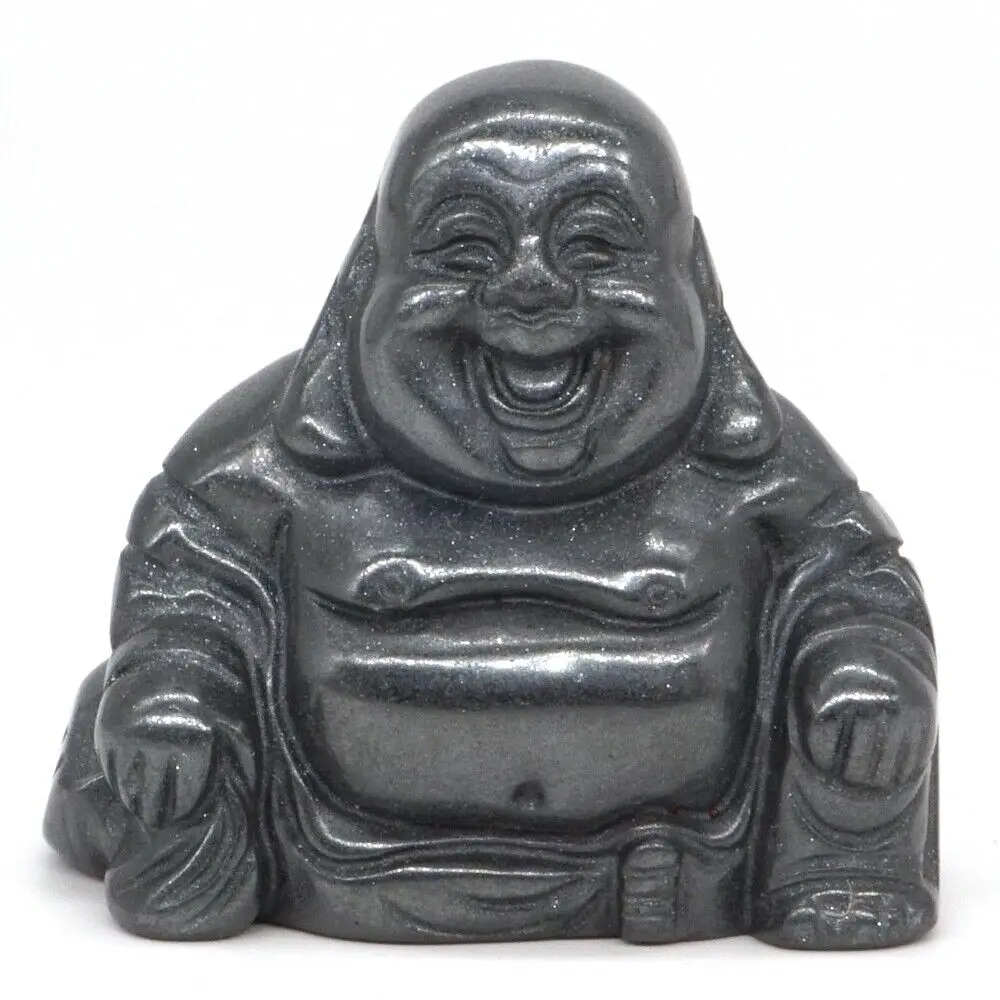 

Maitreya Buddha Statue Natural Gemstone Hematite Carved Stone Figurine Feng Shui Crafts Home Decor 1.4"