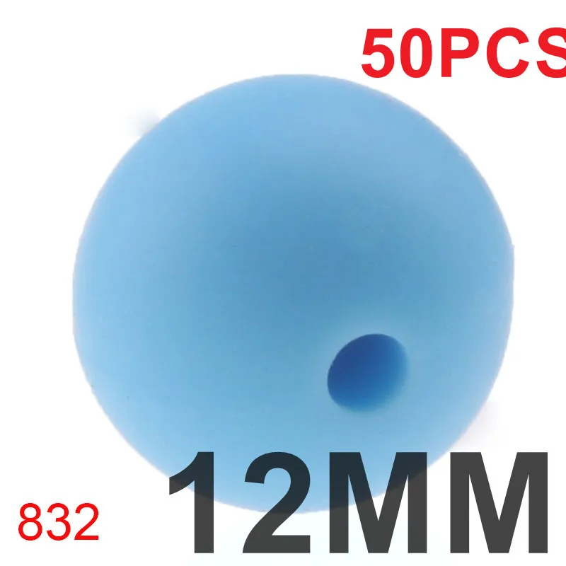 832 blue 50 шт. силиконовые бусины Круглые 12 мм Bpa бесплатно жевательный детский Прорезыватель для ношения на цепочке браслет аксессуары пустышка цепочка ручная работа игрушка для кормления - Цвет: 832 blue