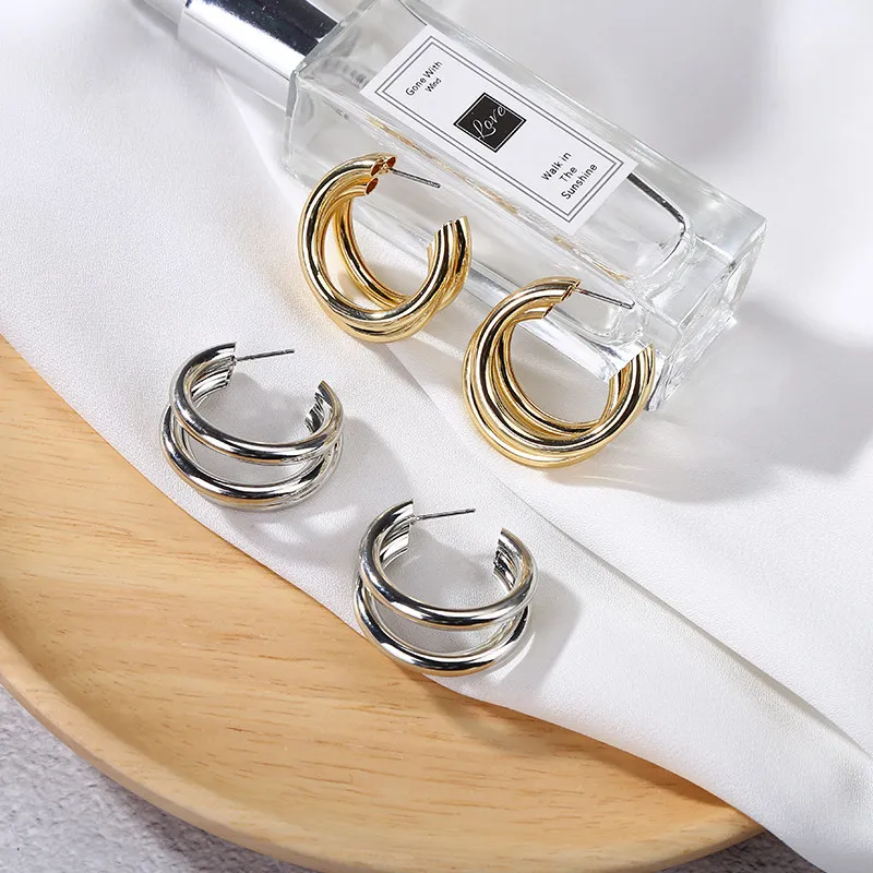 Винтажные серьги кольца золотистого цвета для женщин круглые с круглыми петлями