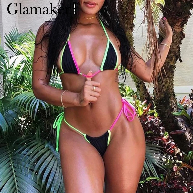 Glamaker Extreme micro lace up сексуальный боди Женский летний купальник пуш ап женский