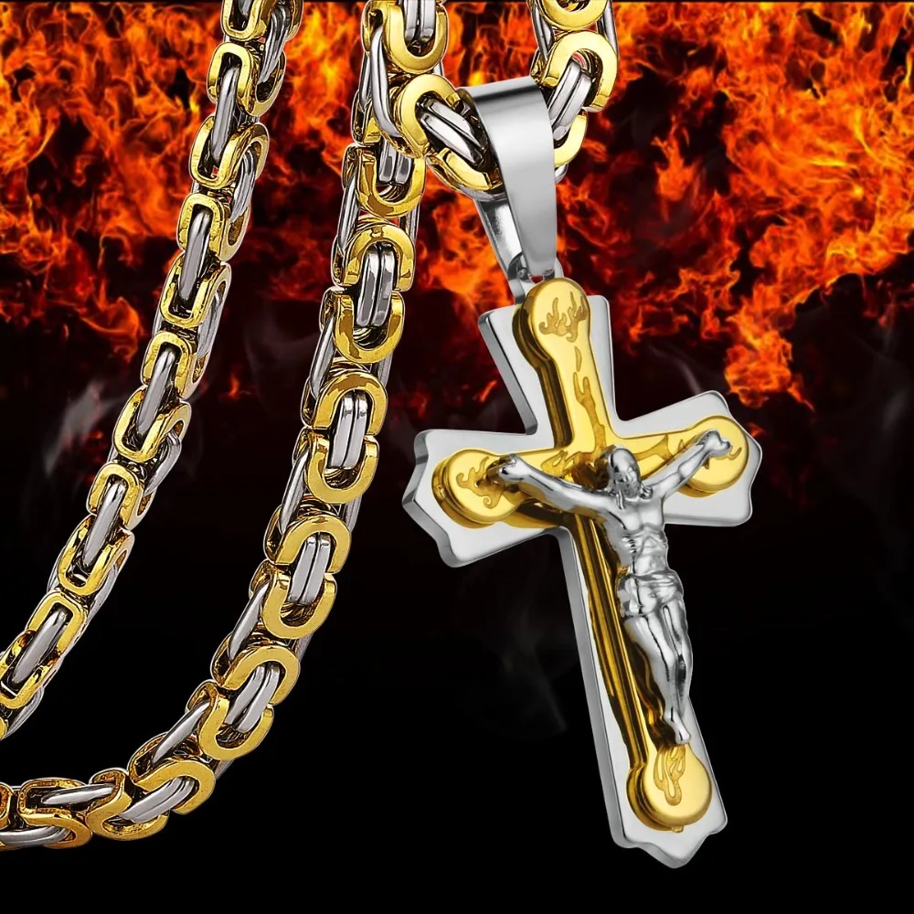 Мужская подвеска из нержавеющей стали кулон с горящим пламенем крест Иисус